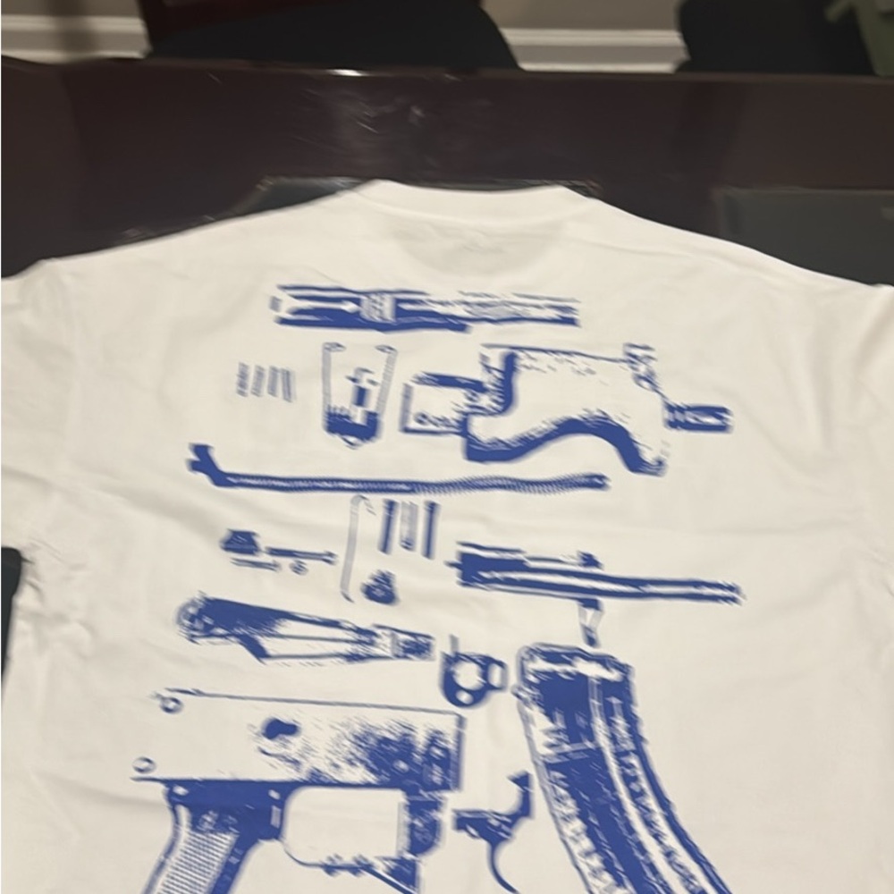White Graphic Tee with Blue Design